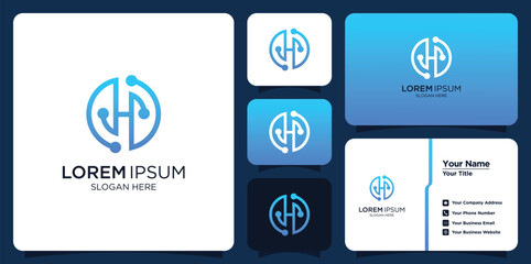 Naklejka premium gradient technology logo template collection and business cards