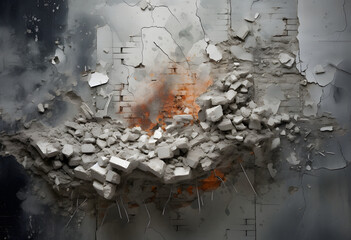 broken wall with some peeling bricks and white wall