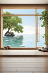 Beautiful and clean virtual background or backdrop for yoga, zen, meditation room space with serene 