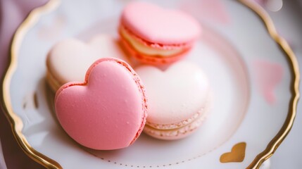 Fototapeta premium Heart Shaped Macarons on Plate