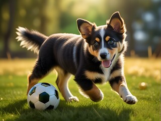 Hund spielt Fu&szlig;ball