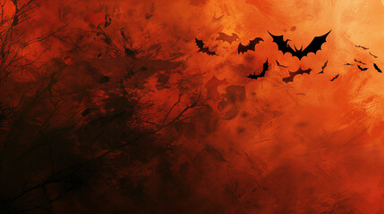 Halloween theme background texture. Pumpkins and bats on a spooky backdrop.