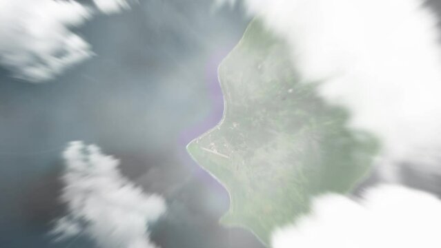 Earth zoom in from space to Alofi, Niue. Followed by zoom out through clouds and atmosphere into space. Satellite view. Travel intro. Images from NASA