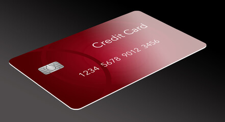 A red credit card is seen in dramatic light in a 3-d illustration.