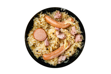 cabbage sauerkraut garnish meat, sausage tasty fresh eating cooking appetizer meal food snack on the table copy space food background rustic top view