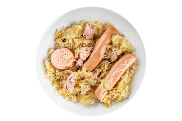 cabbage sauerkraut garnish meat, sausage tasty fresh eating cooking appetizer meal food snack on the table copy space food background rustic top view