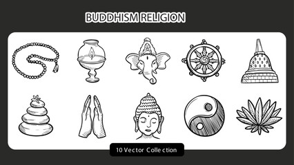 Hand Drawn Buddhism Religion Set