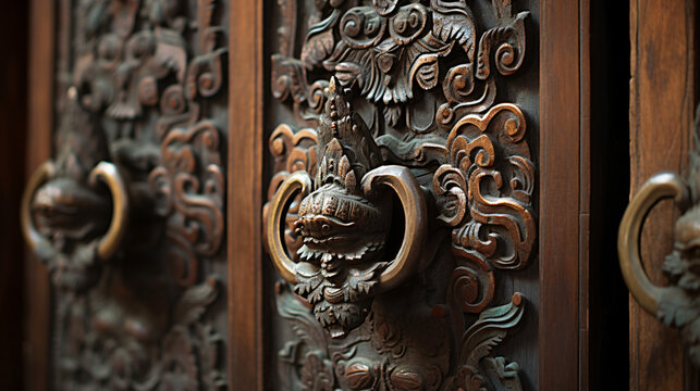 Close-up door handles of Balinese traditional wind