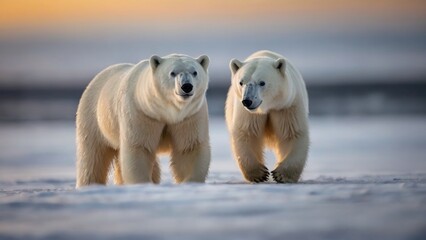 Adorable polar bear playing  in snow antartica