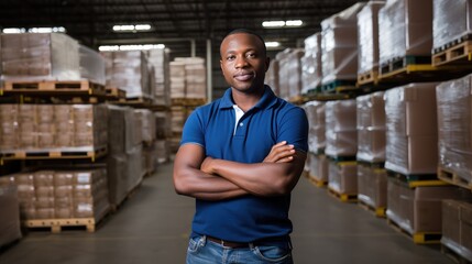 Surrounded by crates and boxes, the warehouse worker showcases their expertise in logistics management.