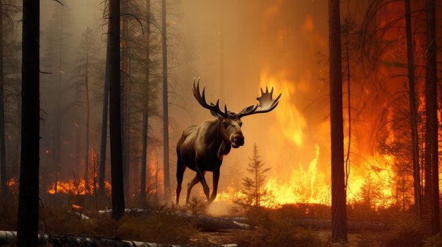 A haunting image of a moose amidst nature's wrath