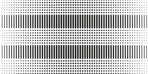 Halftone black and white abstract pattern of dots in black on a white background