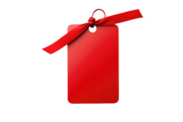 plain gift tag with red ribbon for text and wishes isolated on transparent png background