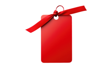 plain gift tag with red ribbon for text and wishes isolated on transparent png background