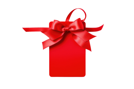 plain gift tag with red ribbon for text and wishes isolated on transparent png background