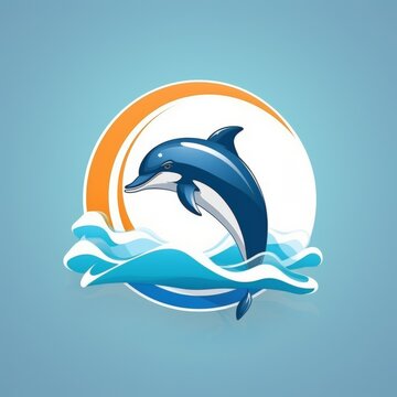 flat vector logo of animal dolphin playful flat dolphin logo for a water park, showcasing agility and joy