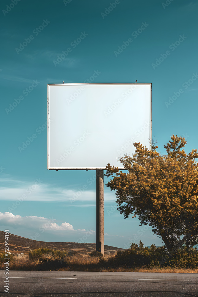 Wall mural blank white empty paper board frame billboard sign on the road highway for ad advertising with copy 