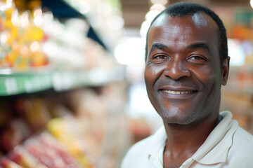African American man shopping at a mart, exploring the superstore shelves for goods