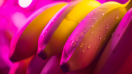 monochromatic mastery, Bananas in Monochromatic Light: Close-Up in Yellow and Pink.