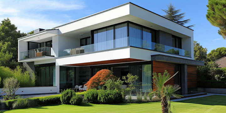 A picture of a modern luxury house and garden 