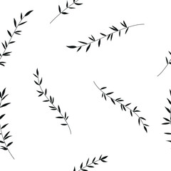Minimalistic line art pattern with plant branches isolated on white background
