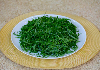 Kale leaves chopped and sliced into thin strips