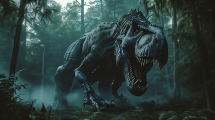 Dinosaur in the jungle. 3d render. Fantasy forest.