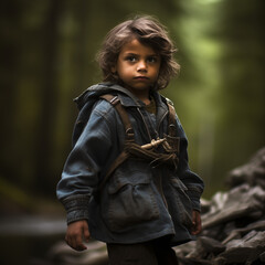 Young Explorer: Little Boy Embarking on a Wilderness Adventure - Generative AI