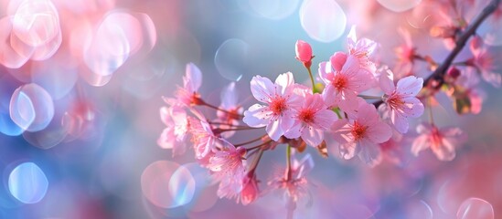 Fototapeta premium Spring Blossoms: A Mesmerizing Blur Image of Pink Sakura Flowers in Full Bloom