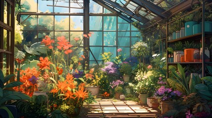Fototapeta na wymiar lofi plant garden, anime style 