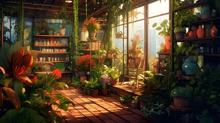 lofi plant garden, anime style
