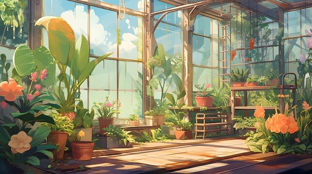 lofi plant garden, anime style
