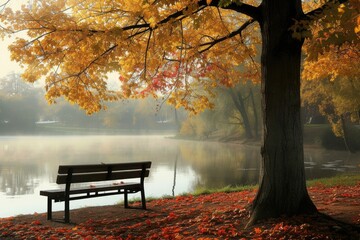 Naklejka na ściany i meble bench in autumn park