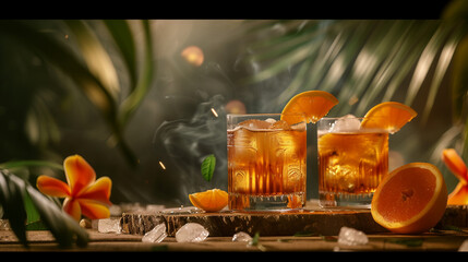 Obraz na płótnie Canvas alcohol advertisement poster with a tropical vibe