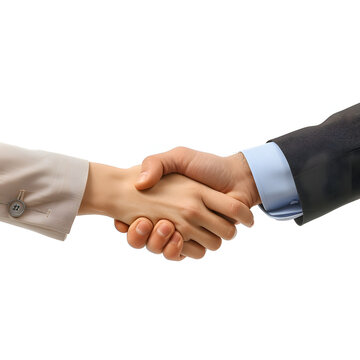 Colleagues shaking hands to seal a successful deal isolated on white background, hyperrealism, png
