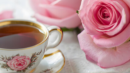 Fototapeta na wymiar pink roses tea