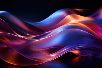 Fototapeta premium Holographic Neon Fluid Waves. Abstract fluid iridescent holographic neon curved wave in motion colorful background 3d render, abstract holographic hd wallpaper, holographic waves HD background