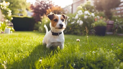 jack russell terrier playing in the park - obrazy, fototapety, plakaty