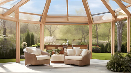 Fototapeta premium Enjoy the serenity of a modern gazebo interior with a captivating room
