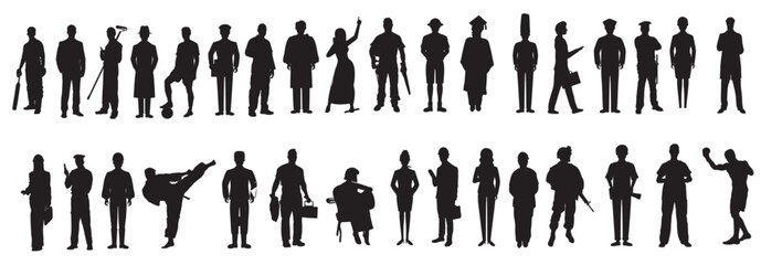 set of occupation hobbies career silhouettes