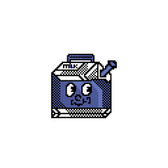 blue milk box mascot object, pixel style