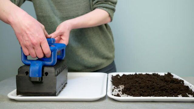 Using soil blocker to create soil blocks. Soil blocking is an ingenious, economical, and ecofriendly seed starting method.