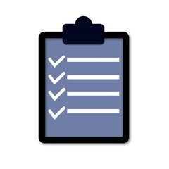 Icon of a clipboard with check marks on a white background.