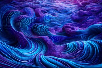 Electric blue and purple waves merging in a psychedelic spectacle - obrazy, fototapety, plakaty