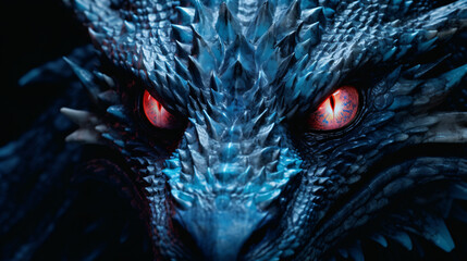 Fantastic dragon with in blue color with red eyes - obrazy, fototapety, plakaty