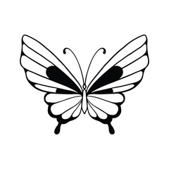 Butterfly line art. Simple minimal butterfly line tattoo icon logotype. Butterfly Black And White Illustration White Background. Butterfly Coloring Book