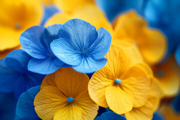 Blue and yellow flowers in spring. It's spring. Spring blue yellow flowers. Close-up of Flower. from blue flowersand yellow , a flower background. Yellow blue Flowers in Springtime.