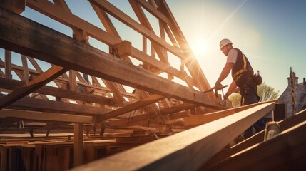 craftsman and carpenter working at construction site of new house