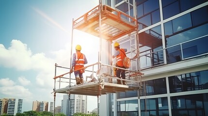 Craftsman and carpenter working on construction site at new house