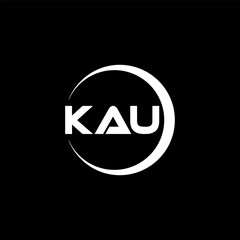 KAU letter logo design with black background in illustrator, cube logo, vector logo, modern alphabet font overlap style. calligraphy designs for logo, Poster, Invitation, etc.